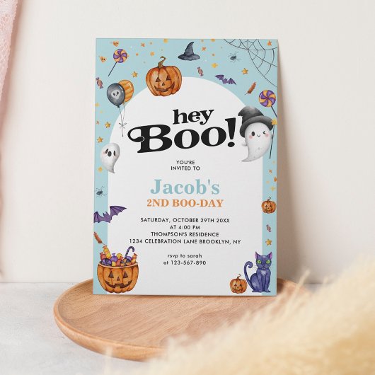 Schattige Arch Blue Hey Boo Halloween Kids Verjaar Kaart