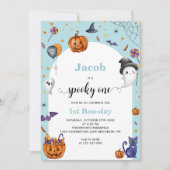Schattige Arch Blue Spooky One 1e Halloween Verjaa Kaart (Voorkant)