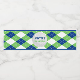 Schattige Argyle Pattern Golf thema Waterfles Etiket