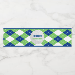 Schattige Argyle Pattern Golf thema Waterfles Etiket