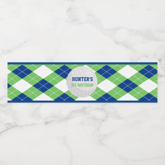 Schattige Argyle Pattern Golf thema Waterfles Etiket (Enkel label)