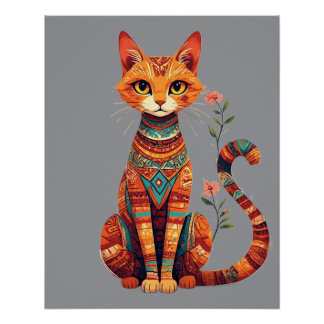 Schattige artistieke kat met bloemige tak perfect poster