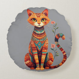 Schattige artistieke kat met bloemige tak rond kussen