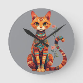 Schattige artistieke kat met bloemige tak ronde klok
