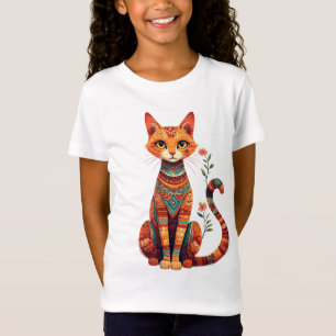 Schattige artistieke kat met bloemige tak t-shirt