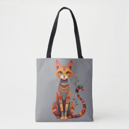 Schattige artistieke kat met bloemige tak tote bag