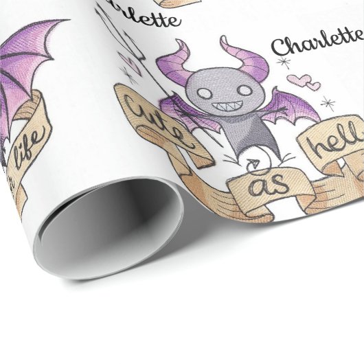Schattige As Hell Halloween Naam toevoegen Verjaar Cadeaupapier (Rol Hoek)