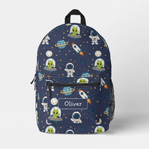Schattige astronaut alien raket kids school naam bedrukte rugzak