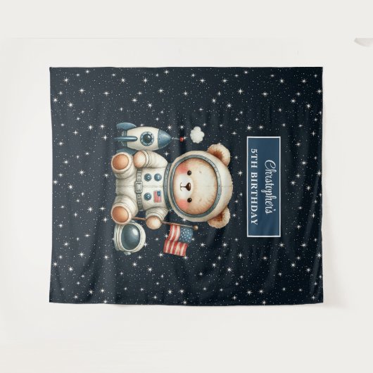 Schattige Astronaut Beer Tapestry voor verjaardags Wandkleed (Voorkant (horizontaal))