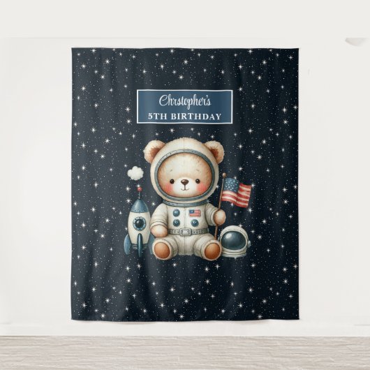 Schattige Astronaut Beer Tapestry voor verjaardags Wandkleed (Voorkant)
