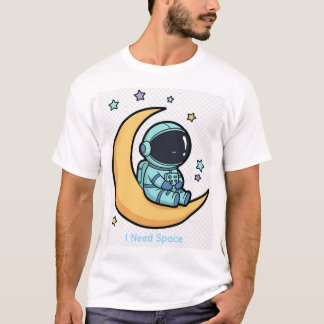 Schattige astronaut die op de maan zit Kawaii ruim T-shirt