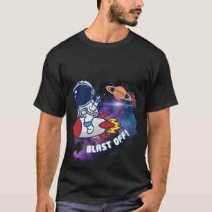 Schattige astronaut die op raket blastoff ruimte T T-shirt