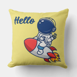 Schattige astronaut die op raket "Hallo" werpt kus Kussen
