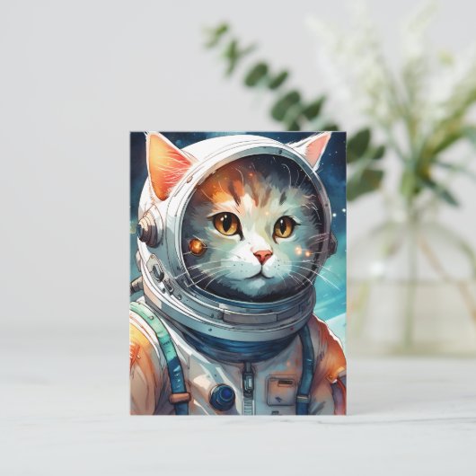 Schattige astronaut kat briefkaart (Staand voorkant)