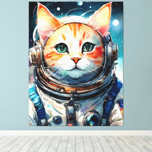 Schattige astronaut kat canvas afdruk (Insitu (Houten vloer))