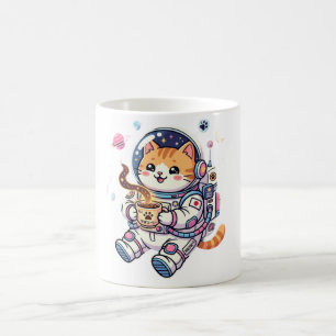 Schattige astronaut kat drinkt koffie in de ruimte koffiemok