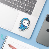 Schattige astronaut kat Kawaii sticker (Laptop met iPhone)