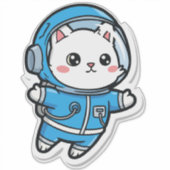 Schattige Astronaut Kat Kawaii Sticker 14x14 (Voorkant)