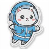 Schattige Astronaut Kat Kawaii Sticker 4x4 (Voorkant)