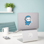 Schattige Astronaut Kat Kawaii Sticker 6x6 (Laptop op bureau)