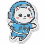 Schattige Astronaut Kat Kawaii Sticker 8x8 (Voorkant)