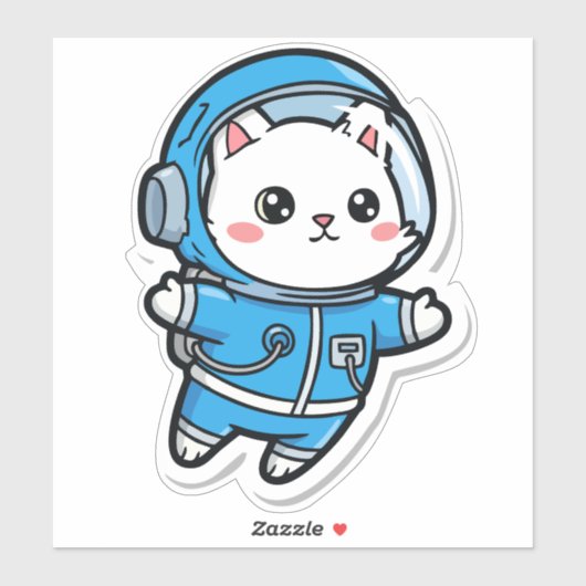 Schattige Astronaut Kat Kawaii Sticker 8x8 (Vel)