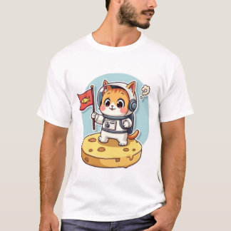 Schattige Astronaut Kat Maanlanding Kawaii Ruimte T-shirt