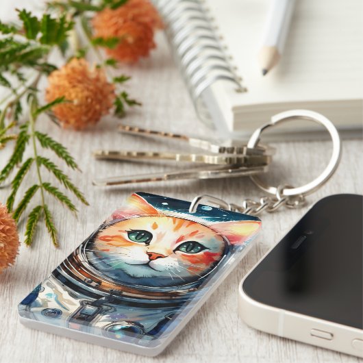 Schattige astronaut kat sleutelhanger (Voorkant Rechts)