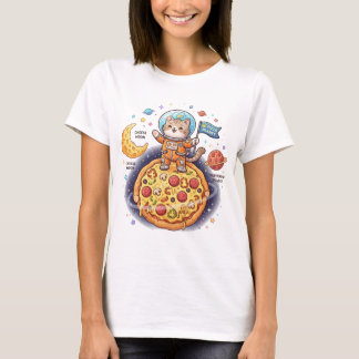 Schattige astronaut kat staand op een pizza planee t-shirt