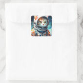 Schattige astronaut kat vierkante sticker (Tas)