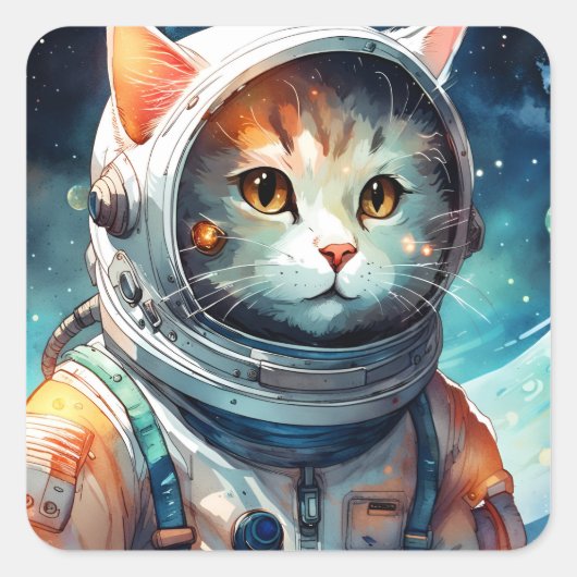 Schattige astronaut kat vierkante sticker (Voorkant)