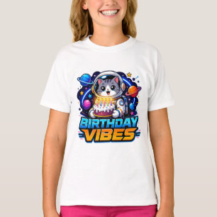 Schattige Astronaut Kitty "Verjaardagsvibes" Meisj T-shirt