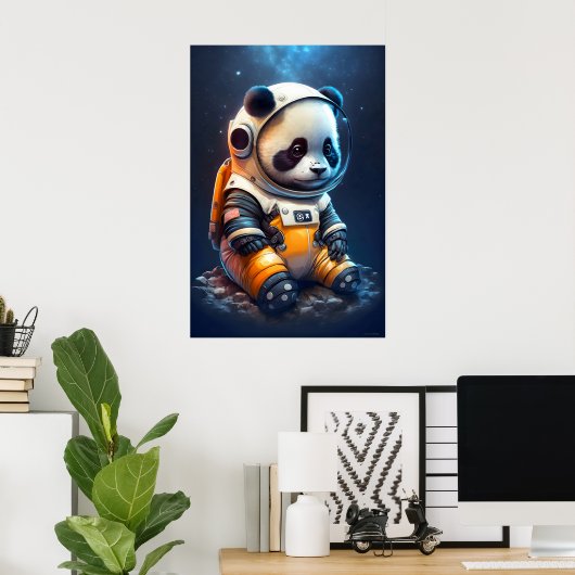 Schattige astronaut Panda Beer Poster (Thuiskantoor)