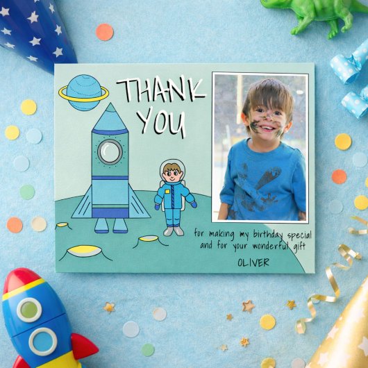 Schattige astronaut raket jongen bedankt verjaarda briefkaart