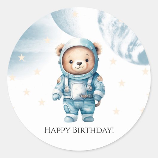 Schattige Astronaut Teddy Bear Verjaardagsfeestje Ronde Sticker (Voorkant)