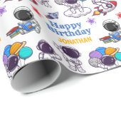 Schattige Astronaut Universe Verjaardag voor kinde Cadeaupapier (Rol Hoek)