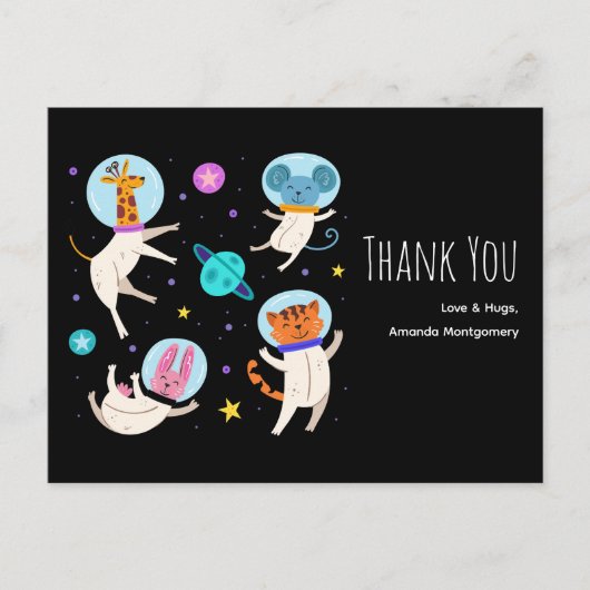 Schattige astronautdieren zwevend in de ruimte dan briefkaart (Voorkant)