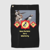 Schattige Atlantic Puffin Cartoon Monogram Foto Golfhanddoek (Voorkant)