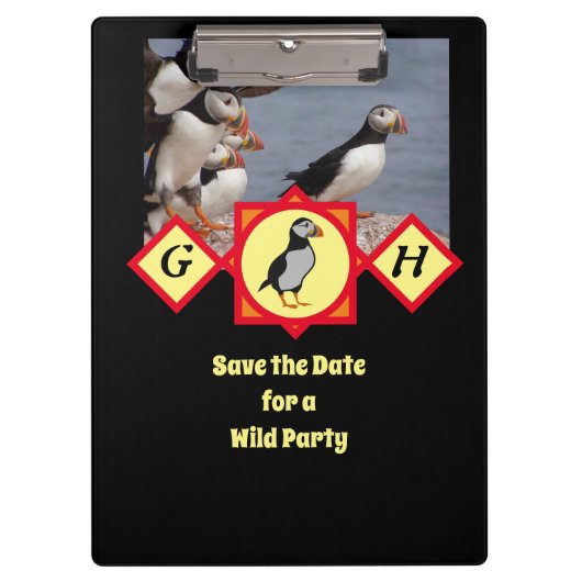 Schattige Atlantic Puffin Cartoon Monogram Foto Klembord (Voorkant)