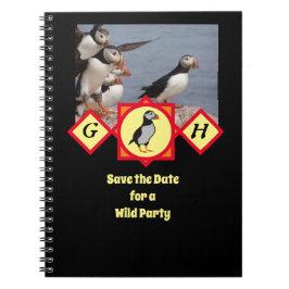 Schattige Atlantic Puffin Cartoon Monogram Foto Notitieboek