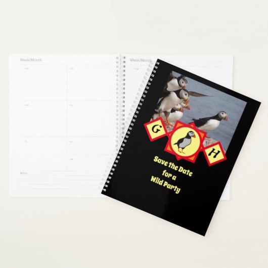 Schattige Atlantic Puffin Cartoon Monogram Foto Planner (Display)