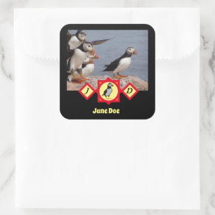 Schattige Atlantic Puffin Cartoon Monogram Foto Vierkante Sticker