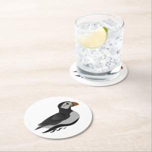Schattige Atlantische Puffin Swimming Cartoon Ronde Kartonnen Onderzetter