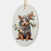 Schattige Aussie Rundvee Hond Kerstmis Holly Keramisch Ornament (Links)