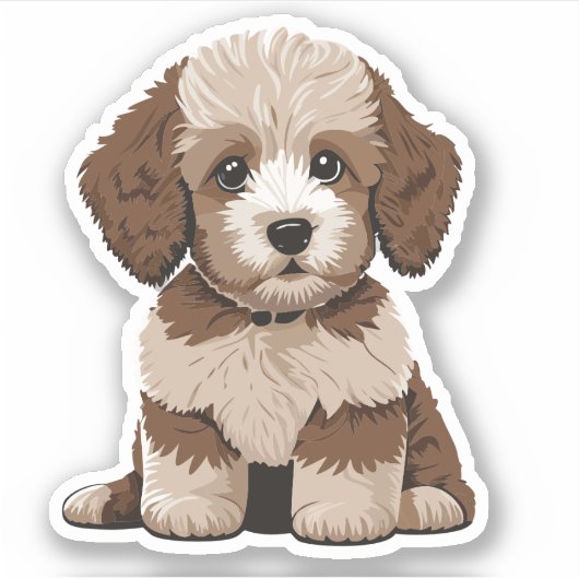 Schattige Aussiedoodle Puppy Doodle Dog Vinyl Sticker (Voorkant)