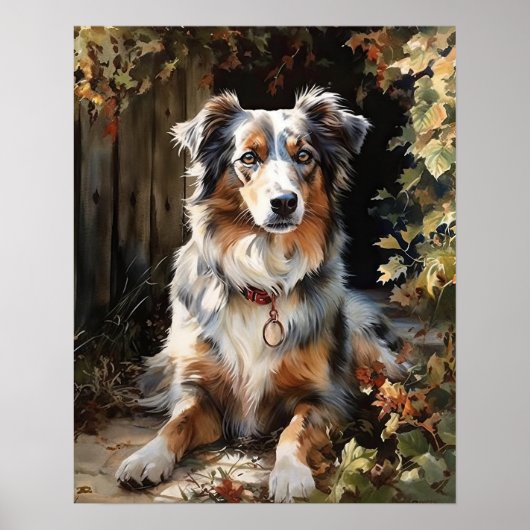 Schattige Australian Shepherd Dog Art Print Poster (Voorkant)