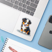 Schattige Australian Shepherd Dog, Cartoon 3D-stij Sticker (Laptop met iPhone)