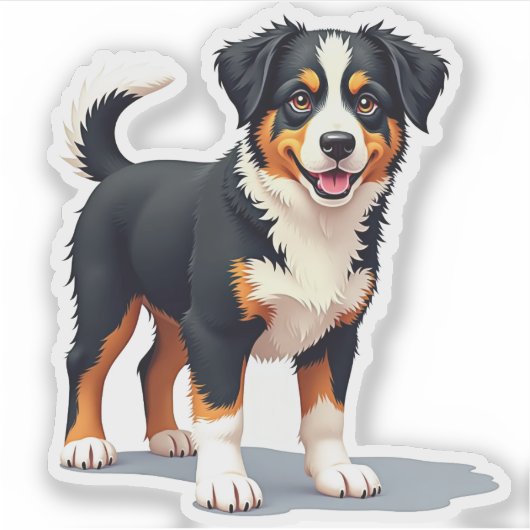 Schattige Australian Shepherd, Furry Whimsy, klein Sticker (Voorkant)