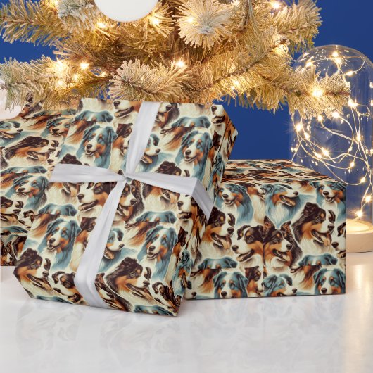 Schattige Australian Shepherd Naadloos Cadeaupapier (Feestdagen)