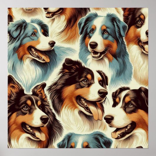 Schattige Australian Shepherd Naadloos Poster (Voorkant)